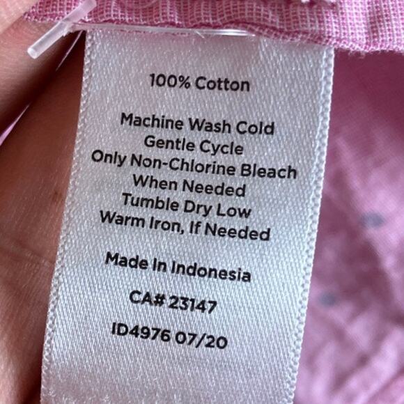 Talbots Womens Blouse Pink Black Polka Dot Ruffle Neck Long Sleeve Petite - Picture 7 of 12